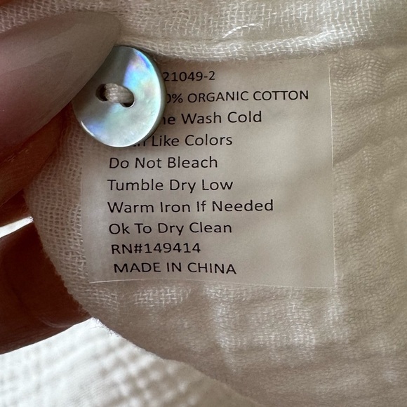 CALME BY JOHNNY WAS 100% Organic Cotton Gauze Peasant Top Natural White NWT - Picture 10 of 12